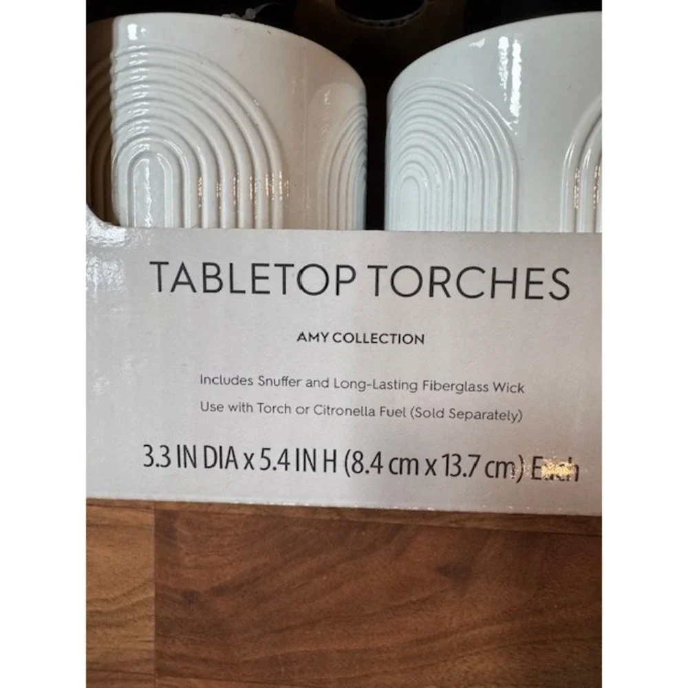 NEW Better Homes & Gardens Outdoor Tabletop Torches Patio Porch White Set of Two